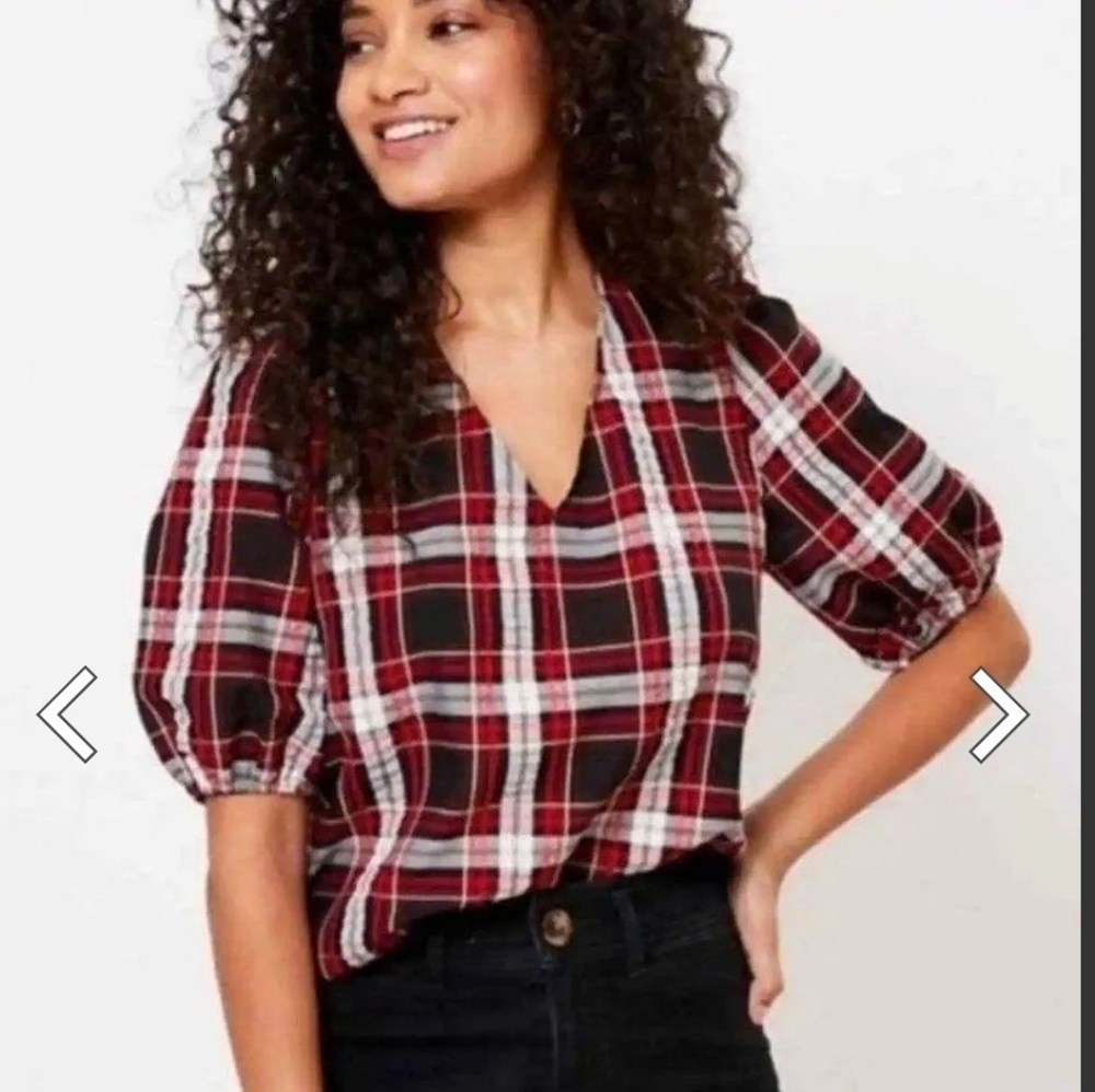 LOFT Red and Black Plaid Top